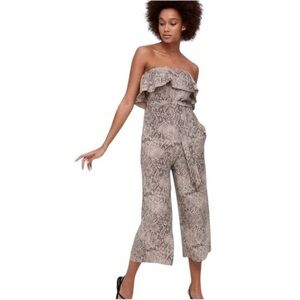 Babaton x Aritzia Altamiro Flutter Strapless Animal Print Belted Jumpsuit in Tan